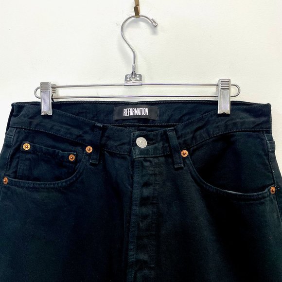 Reformation Repurposed Vintage Levi 501s Worn Black Finished Cuff Jeans sz 28 - Picture 2 of 6